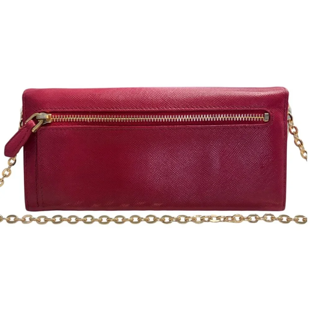 PRADA Magenta Saffiano Leather Bow Wallet with added Chain - Picture 4 of 9